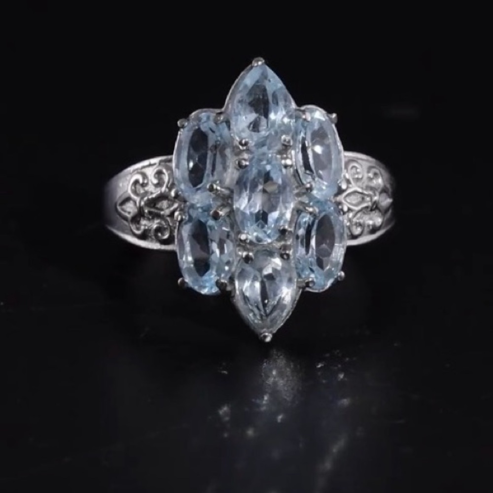 🗽New/Sky Blue Topaz Gemstone Ring in Stainless Steel 316L SS . Size: 5 3/4